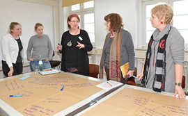 In einer Arbeitsgruppe diskutieren die Teilnehmerinnen erste Vorschläge für das künftige Hilfsnetzwerk.