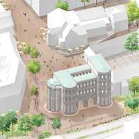Die Visualisierung zeigt das Umfeld der Porta Nigra von der Nordseite aus