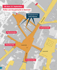 Kartenausschnitt der Innenstadt von Trier mit Standorten von Pollerlinien