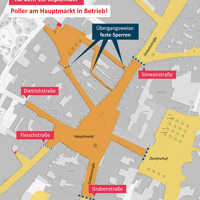 Kartenausschnitt der Innenstadt von Trier mit Standorten von Pollerlinien