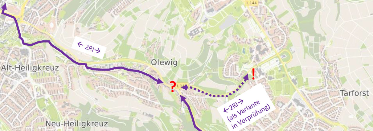 Verlauf des projektierten Uniaufstiegs für den Radverkehr entlang der Gustav-Heinemann-Straße.